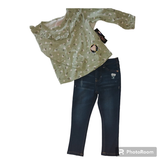 Girls First 2-Pc. Set LS Top and Jeans, NWT - Picture 2 of 16
